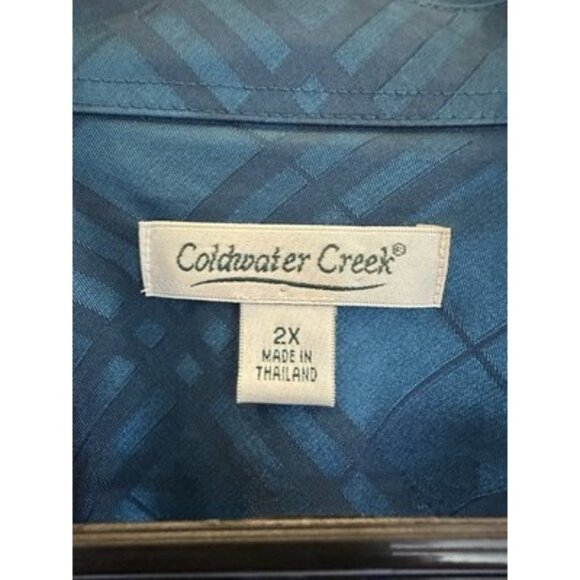 Coldwater Creek Shiny Formal Blouse Womens 2XL Teal Blue Light Texture Zip Front - Picture 3 of 9